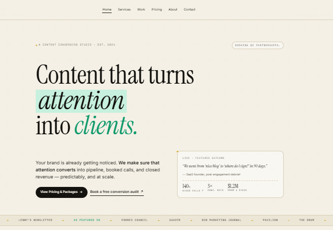 Lead Frame Media B2B Content Studio Website